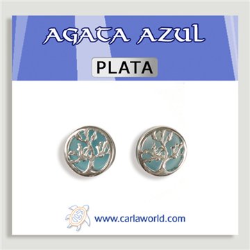 Pendientes PLATA. Árbol Vida. Ágata azul. 10 mm