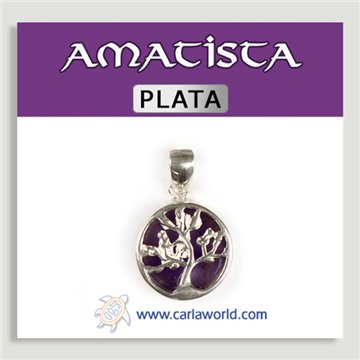 Colgante PLATA. Árbol Vida. Amatista. 18 mm