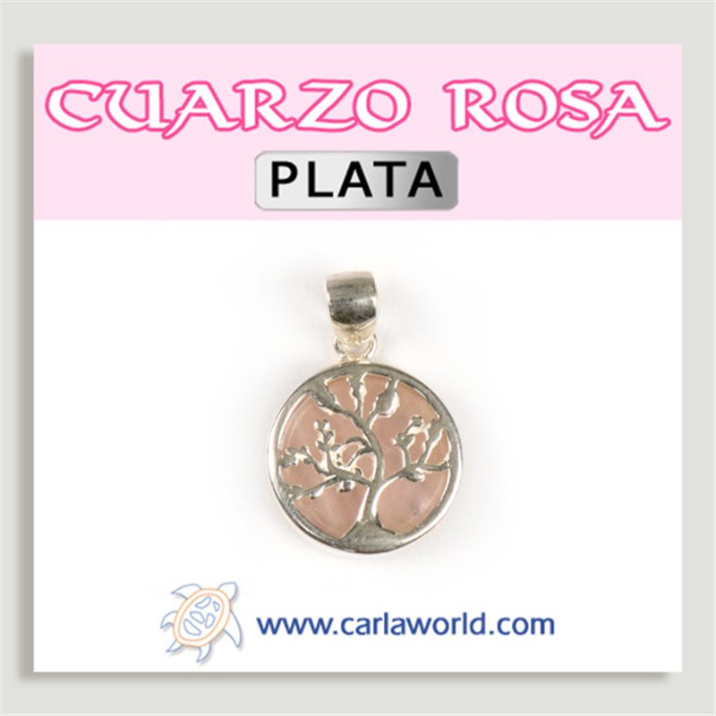 Colgante PLATA. Árbol Vida. Cuarzo Rosa. 18 mm Colgante PLATA. Árbol Vida. Cuarzo Rosa. 18 mm