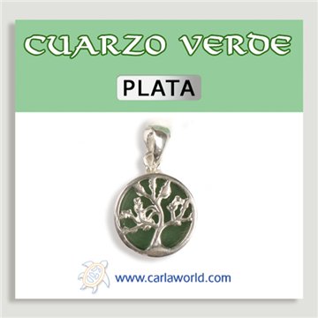 Colgante PLATA. Árbol Vida. Cuarzo Verde. 18 mm