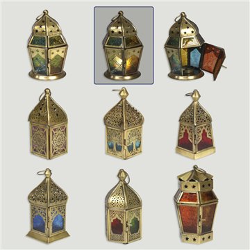 Metal lantern candle holders. Assorted styles and colors. 7-9x15-18 cm