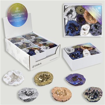 AURA QUARTZ GEODE. Mini box. Assorted geodes. 8x10x4 cm