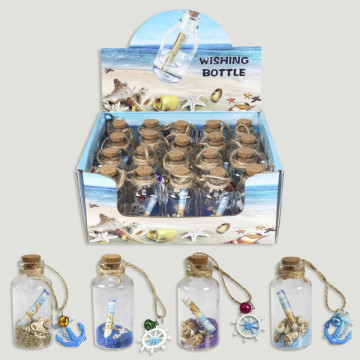Sand bottle with shells. Assorted colors. 3x7cm.