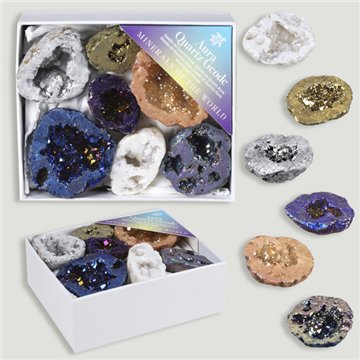 Mineral Box MINI. Mixed Metallic Aura Geode. 8x10x4 cm