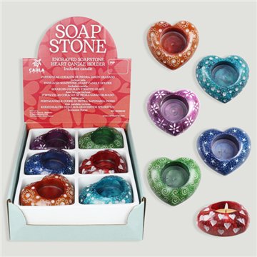 SOAP STONE. Heart candle holder. Desenhos variados. 3x8cm