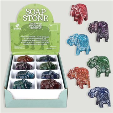 SOAP STONE. Engraved Elephant. Desenhos variados. 3x6x5cm