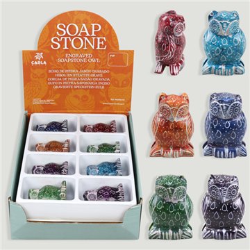 SOAP STONE. Engraved Owl.  Cores variadas. 2,5x4x5cm