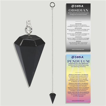 Calibrated faceted pendulum. Obsidian. 18x35 mm