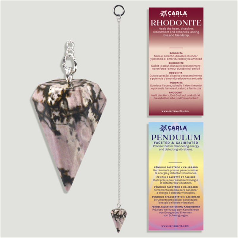 Péndulo facetado calibrado. Rodonita. 18x35 mm Péndulo facetado calibrado. Rodonita. 18x35 mm