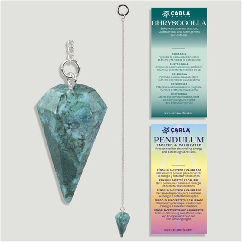 Péndulo facetado calibrado. Crisocola. 18x35 mm Péndulo facetado calibrado. Crisocola. 18x35 mm