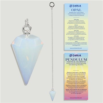 Calibrated faceted pendulum. Opalite. 18x35 mm