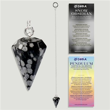 Calibrated faceted pendulum. Snow obsidian. 18x35 mm