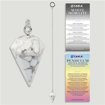 Calibrated faceted pendulum. White howlite. 18x35 mm