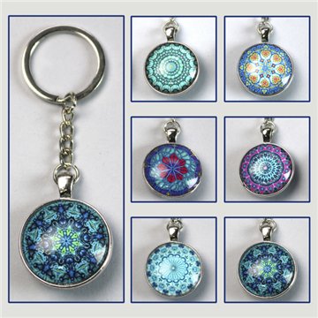 Double-sided keychain. Blue mandala. Assorted