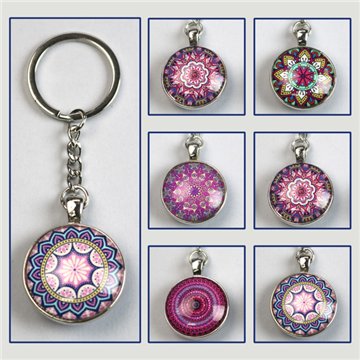 Double-sided keychain. Pink mandala. Assorted
