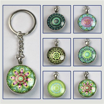Double-sided keychain. Green mandala. Assorted