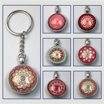 Double-sided keychain. Red mandala. Assorted