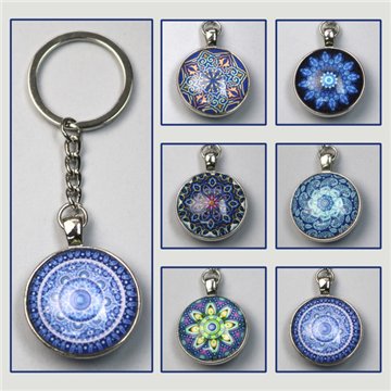 Double-sided keychain. Navy blue mandala. Assorted