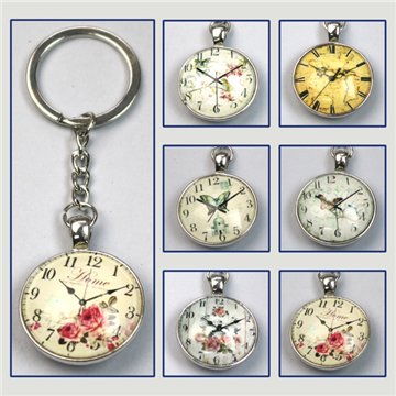 Llavero doble cara. Reloj vintage. Surtidos