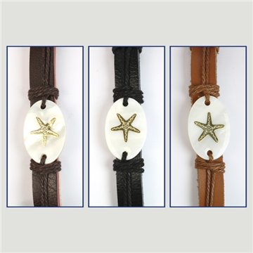 Pulsera cuero. Estrella de mar. Surtidos