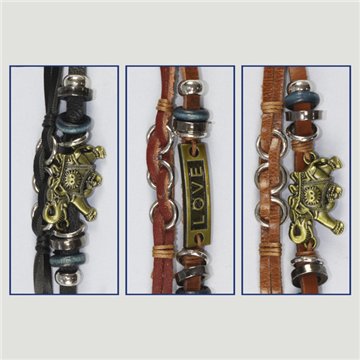 Pulsera cuero. Abalorios. Surtidos