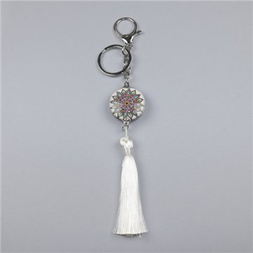Pom-pom keychain. White Mandala