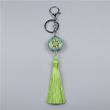 Pom-pom keychain. Green Mandala