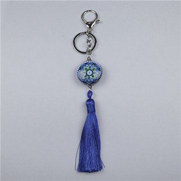 Pom-pom keychain. Navy blue Mandala