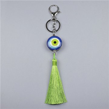 Pom-pom keychain. Green Evil Eye