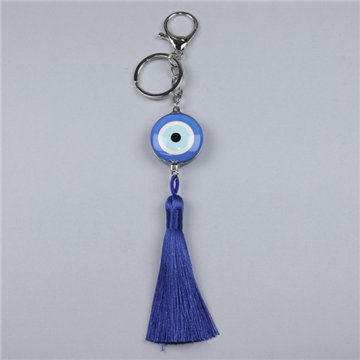 Pom-pom keychain. Navy blue Evil Eye
