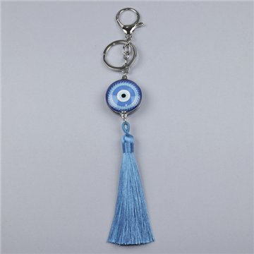 Llavero con pompón. Ojo Turco azul