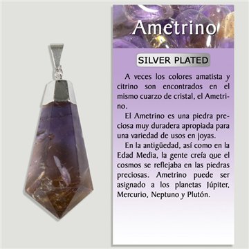 AMÉTRINE. Pendentif plaqué argent. Hexagone facetté