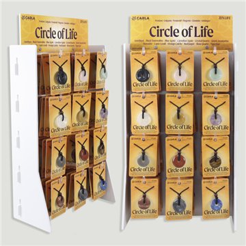 CIRCLE of LIFE. Display of assorted mineral pendants. 30/35 mm