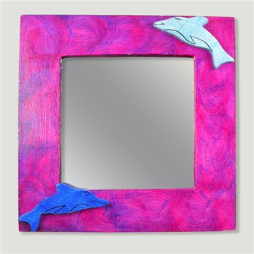 Espejo madera Indonesia. Delfines. 21x21cm