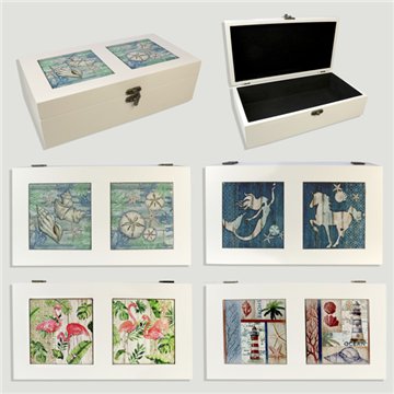 Wood and ceramic double box. Assorted models. 29x16x8.5cm