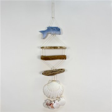Scallop and log mobile. Blue dolphin. 50cm