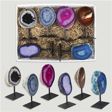 Coconut agate box. Metal base. Assorted colors