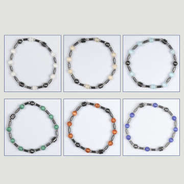 Pulsera Hematite. Tubo + ojo de gato