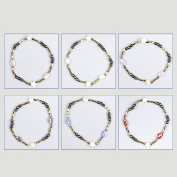 Pulsera Hematite. Estrellas nácar