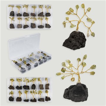 Árvore bonsai com base de lava. Peridoto. Aprox. 5x2,5cm