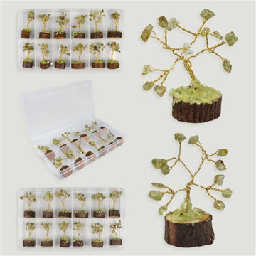 Árvore bonsai com base em madeira. Peridoto. Aprox. 5x2,5cm