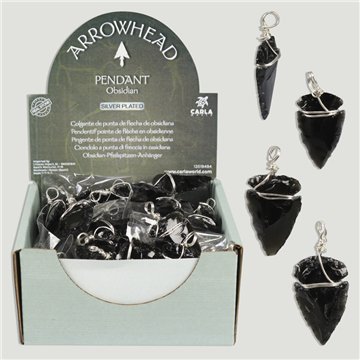 PONTA DE FLECHA. Pendente banhado a prata. Flecha de obsidiana