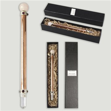 Vara Cobre. Bola Cuarzo rosa y Punta Cuarzo Cristal