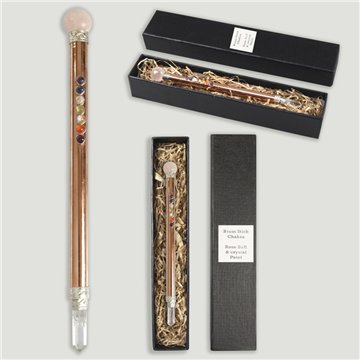 Vara Chakra. Bola Cuarzo rosa. Cuarzo cristal