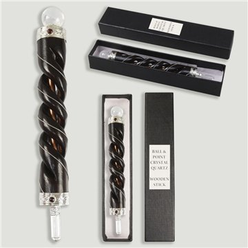 Vara cobre y madera. Bola y punta. Cuarzo roca. 23 cm