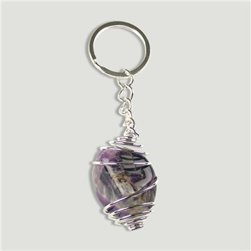 CHAKRA. Llavero espiral con rodado. AMATISTA
