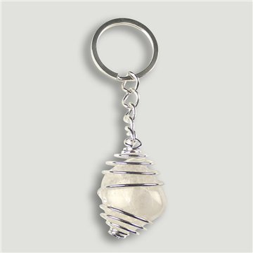 CHAKRA. Llavero espiral con rodado. CRISTAL DE ROCA