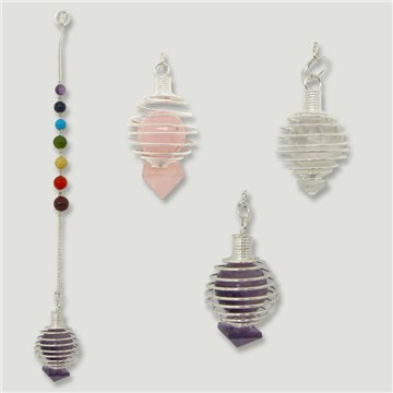 CHAKRA. Pendulo jaula, diferentes cuarzos
