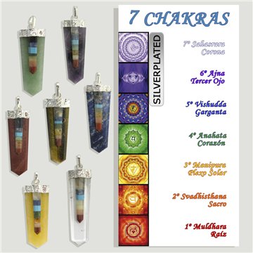 CHAKRAS. Colgante punta cuarzos surtidos.