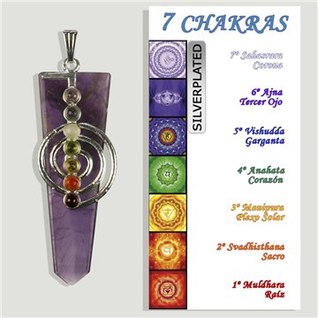 CHAKRA. Colgante punta Amatista plano. Cho Ku Rei con cabujones